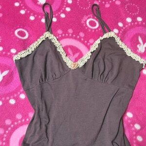 Kensie Y2k Brown Nightgown White Ruffle Lace Rose Size Medium